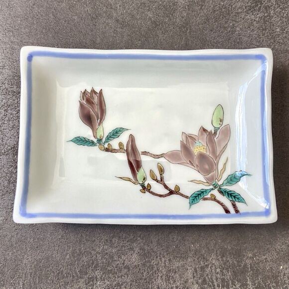 Vintage Kutani Yugaku Rectangle Plate Set Of 5 , Each Different Floral Design - Picture 2 of 16